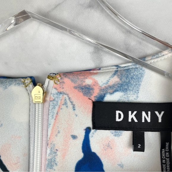 DKNY Floral High Neck Scuba Fit & Flare Short Sleeved Knee Length Midi Dress 2 - Picture 5 of 8